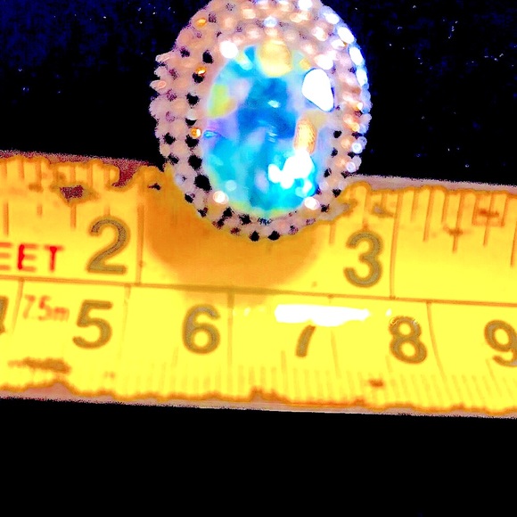Ring 925 Blue Topaz Black Spinel 6.5 NWOT gorgeous stones heavy sterling setting - Picture 8 of 9